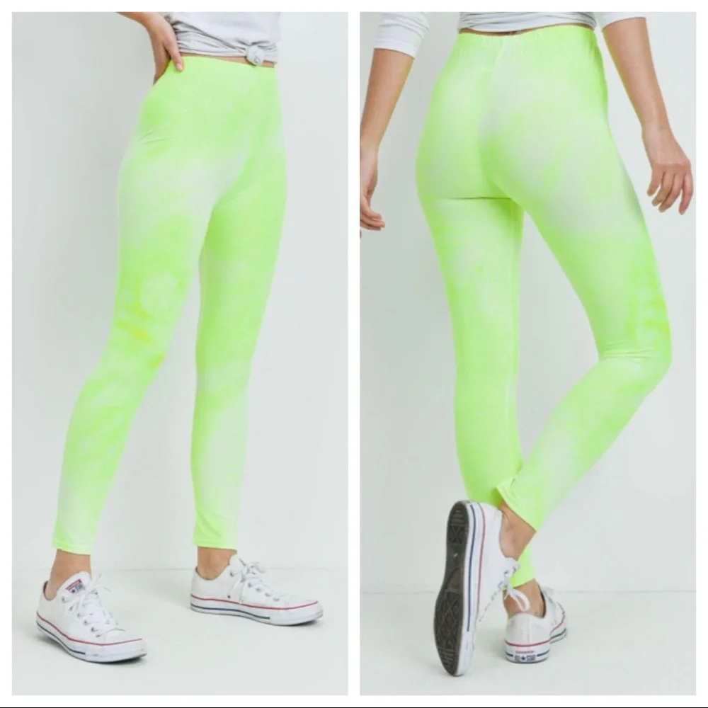 Neon Yellow Tie Dye Leggings - Picture 2 of 6